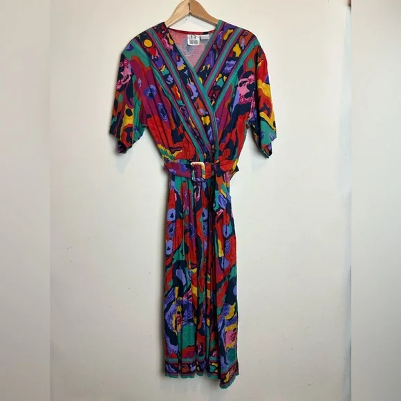 Together | Dresses | Vintage Together Sz 8 8s 90s Loud Rayon Funky Floral  Swing Wrap Art Wear Dress | Poshmark